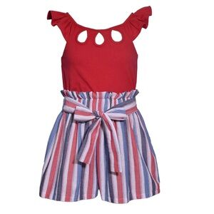 Bonnie Jean Girls Red, White & Blue Cut-Out Paperbag Romper Size 16